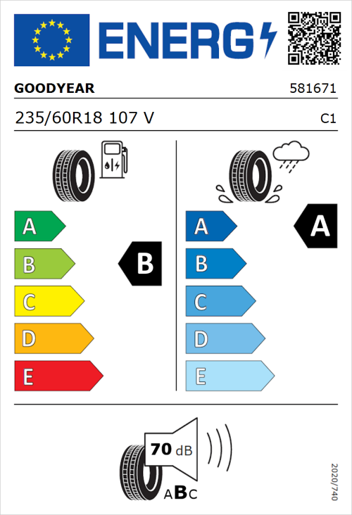 Tyre Label for Goodyear EfficientGrip 2 SUV 235/60R18 107V