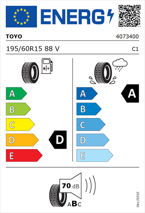 Tyre Label for Toyo Proxes Comfort 195/60R15 88V