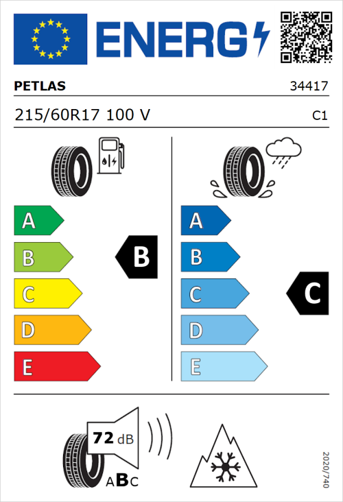 Tyre Label for Petlas SUV Master A/S 215/60R17 100V
