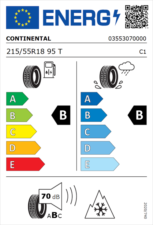 Tyre Label for Continental AllSeasonContact 2 215/55R18 95T