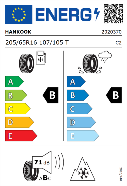 Tyre Label for Hankook Radial RA28 205/65R16 107/105T